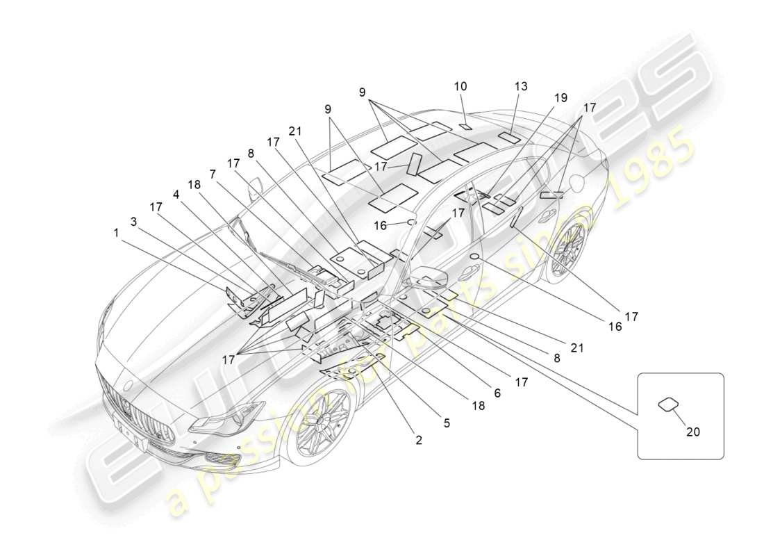 maserati quattroporte (2018) sound-proofing panels inside the vehicle part diagram