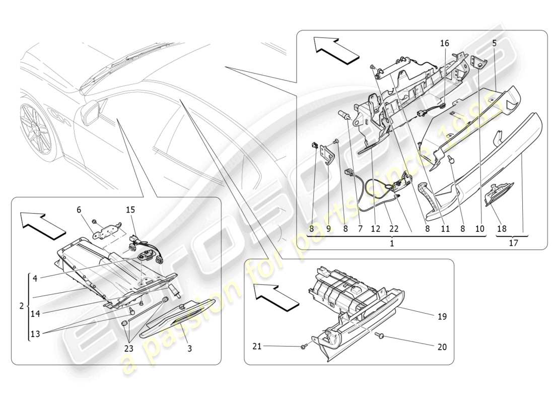 maserati quattroporte (2018) glove compartments part diagram