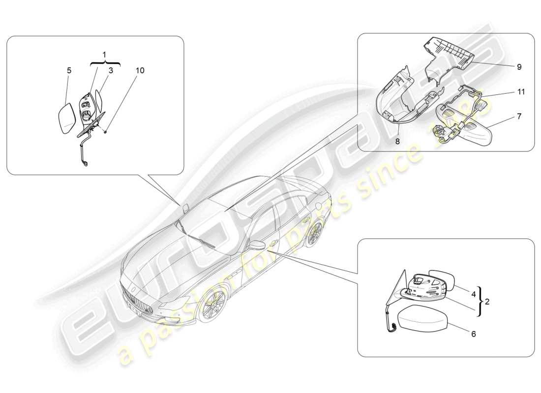 maserati quattroporte (2018) internal and external rear-view mirrors part diagram