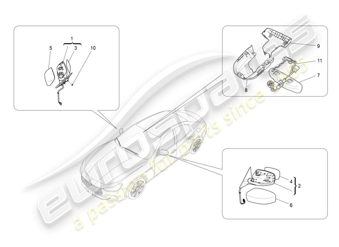 maserati ghibli fragment (2022) internal and external rear-view mirrors part diagram