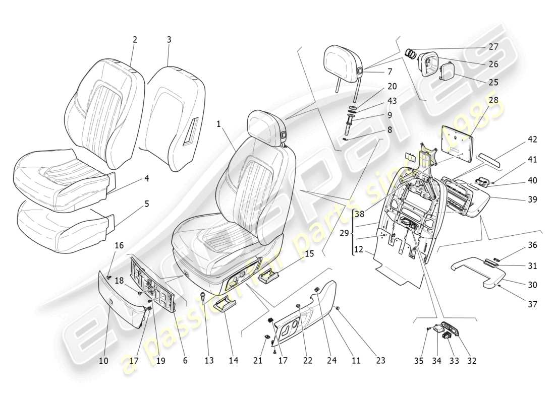 maserati quattroporte (2018) front seats: trim panels part diagram