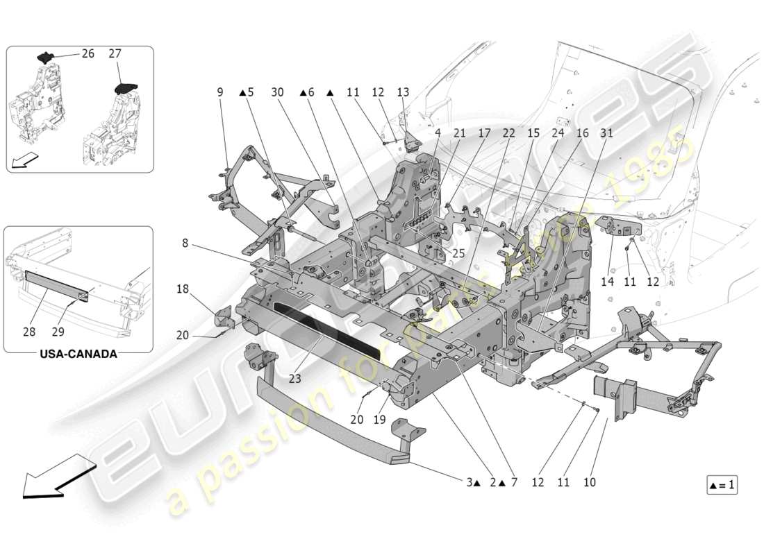 maserati mc20 cielo (2023) front chassis part diagram