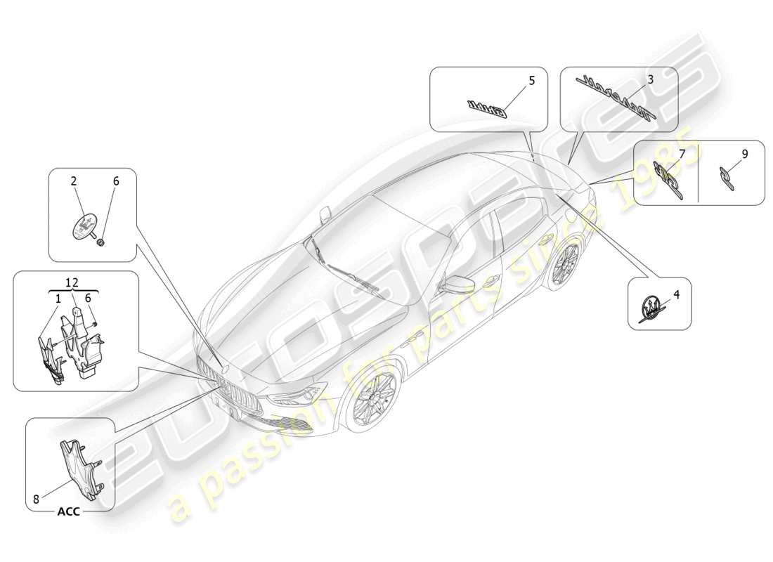 maserati ghibli (2017) trims, brands and symbols part diagram