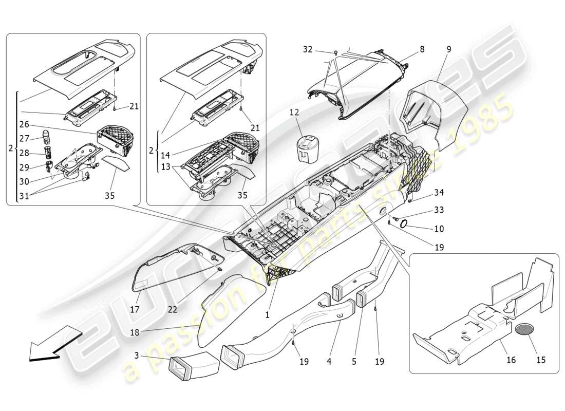 maserati ghibli (2017) accessory console and centre console part diagram