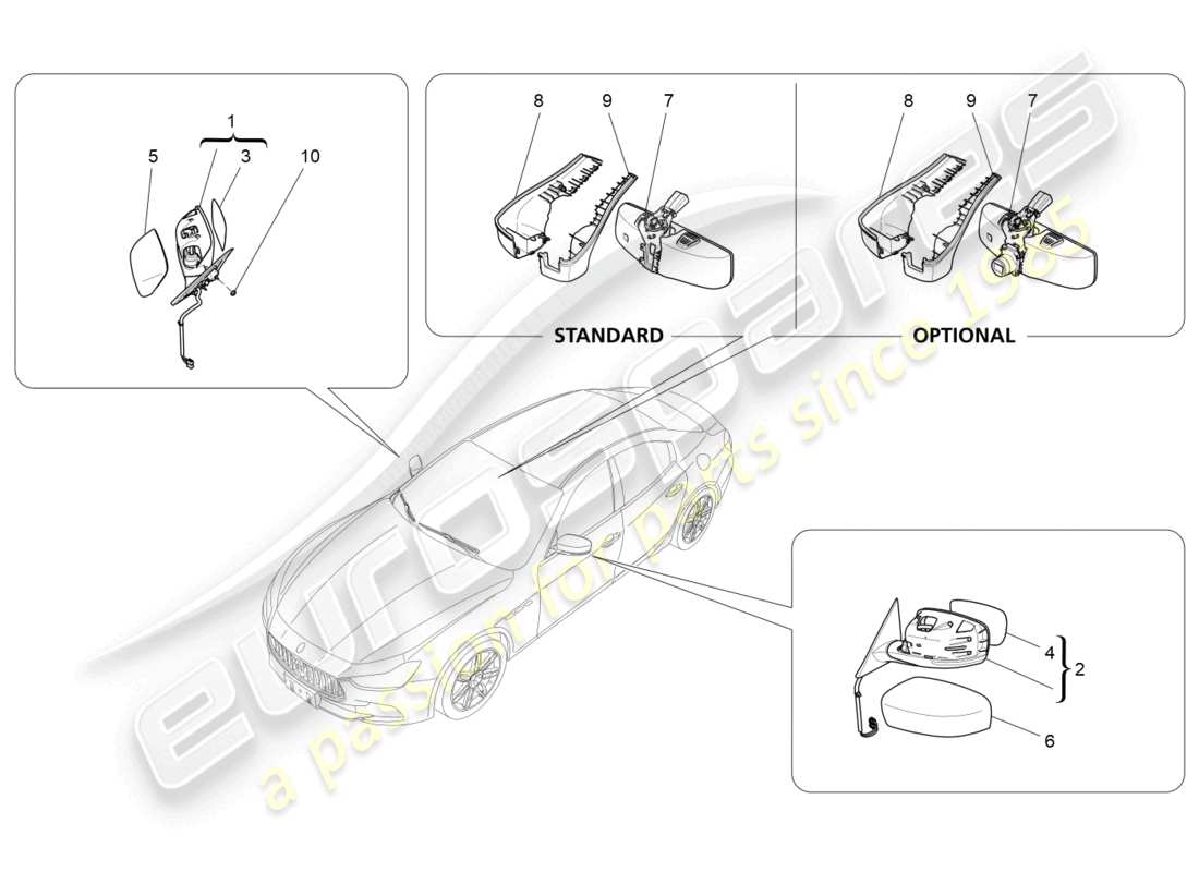 maserati ghibli (2016) internal and external rear-view mirrors part diagram