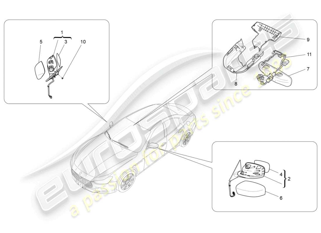 maserati ghibli (2017) internal and external rear-view mirrors part diagram