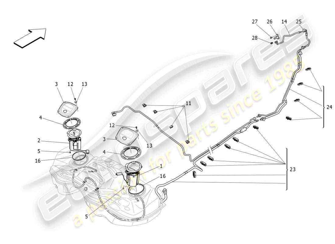 maserati ghibli fragment (2022) fuel pumps and connection lines part diagram