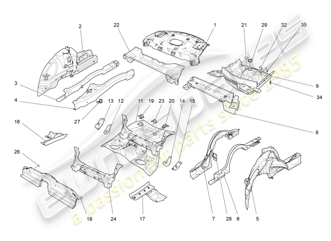 maserati ghibli (2017) rear structural frames and sheet panels part diagram