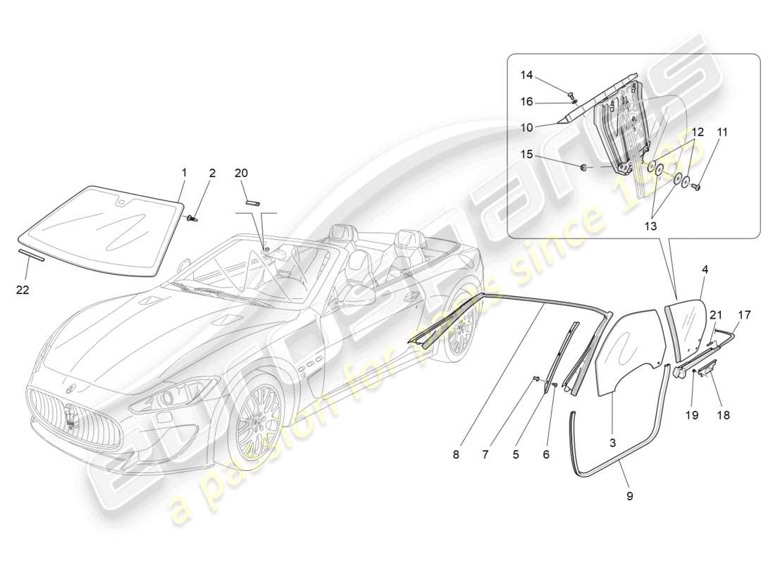 maserati grancabrio mc (2013) windows and window strips part diagram