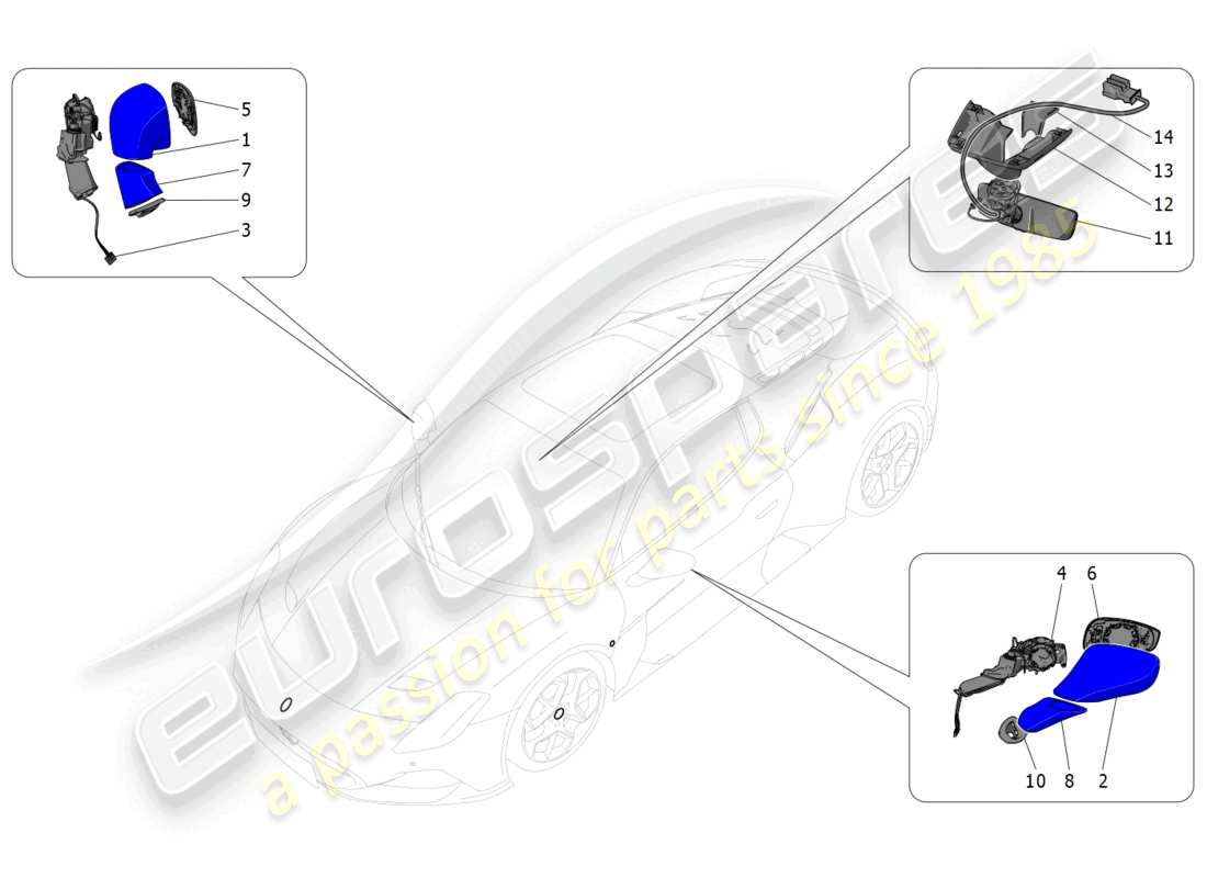 maserati mc20 (2023) internal and external rear-view mirrors part diagram