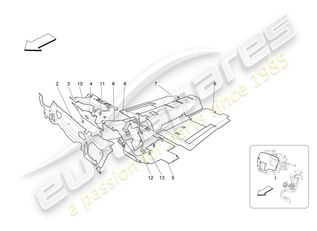 maserati granturismo mc stradale (2011) sound-proofing panels inside the vehicle part diagram