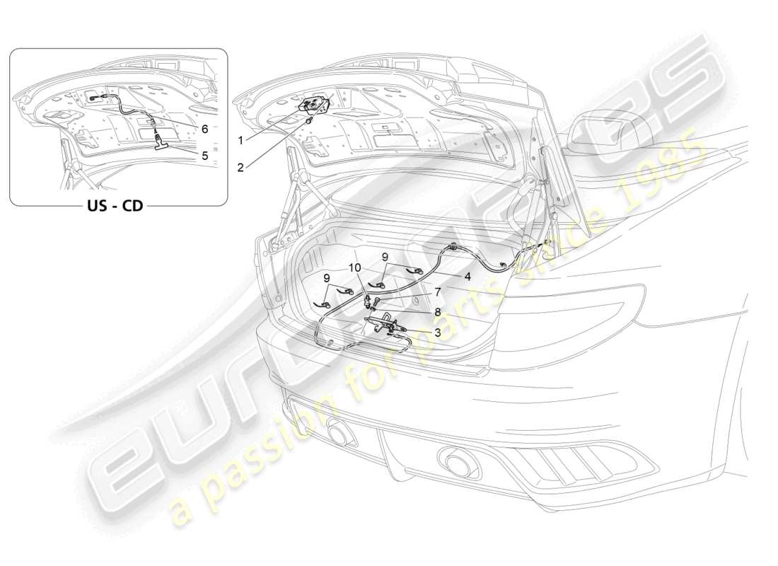 maserati grancabrio mc (2013) rear lid opening control part diagram