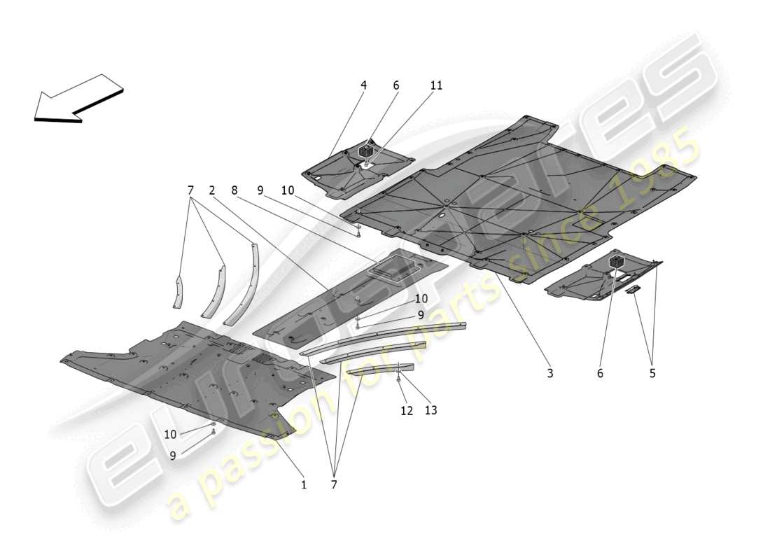 maserati mc20 cielo (2023) underbody and underfloor guards part diagram