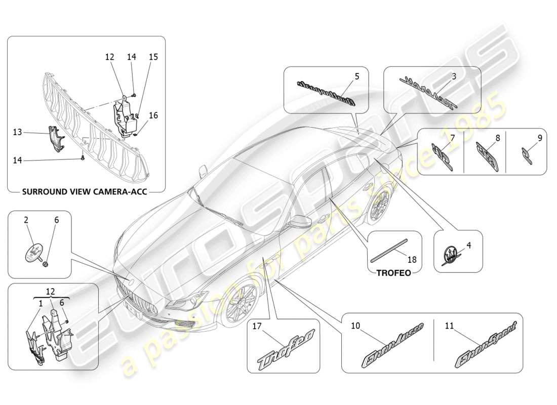 maserati quattroporte (2018) trims, brands and symbols part diagram