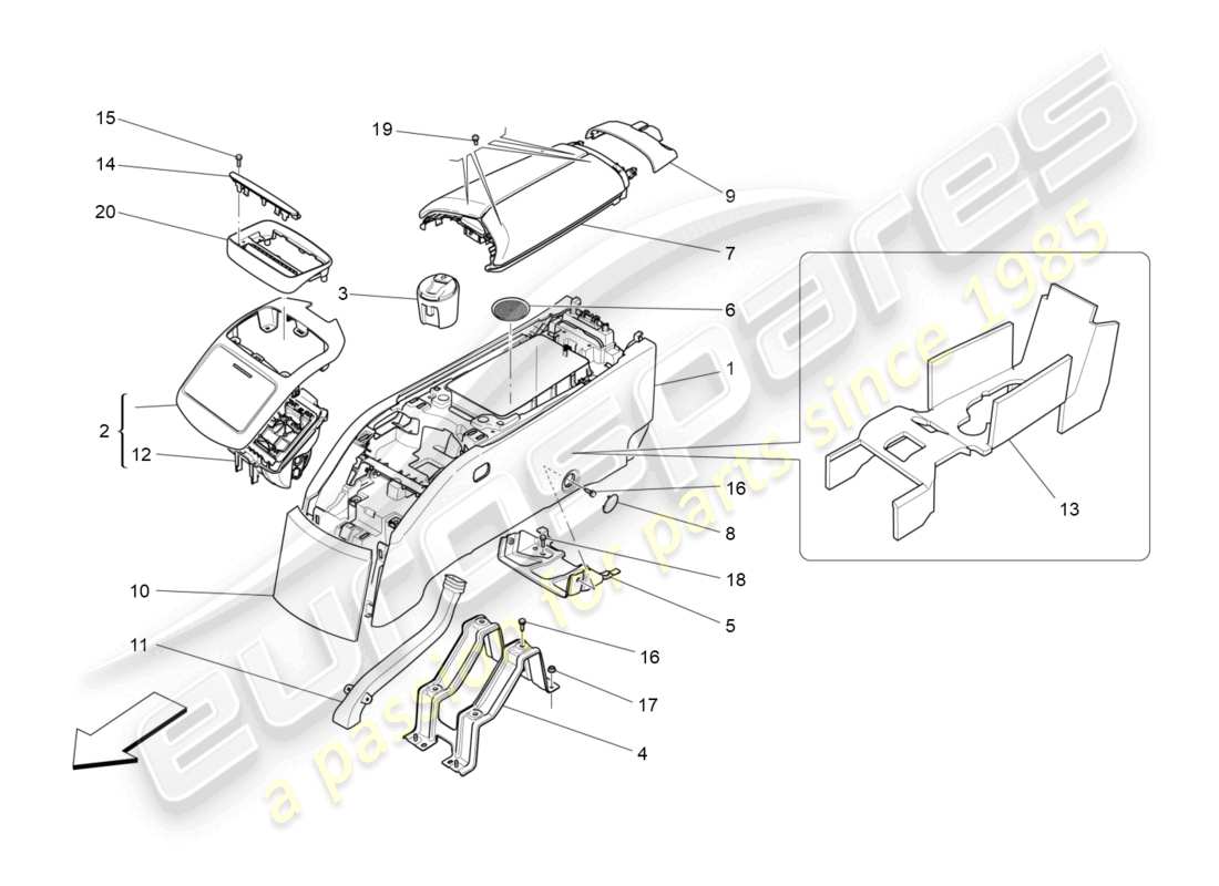 maserati quattroporte (2018) accessory console and rear console part diagram