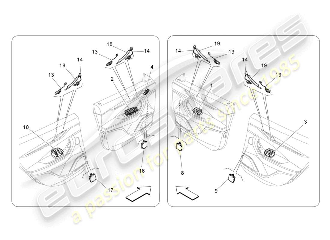 maserati levante (2020) door devices part diagram