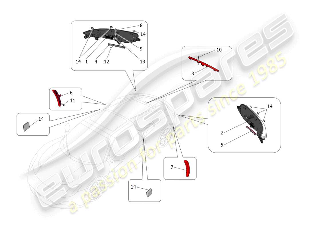 maserati mc20 cielo (2023) taillight clusters part diagram