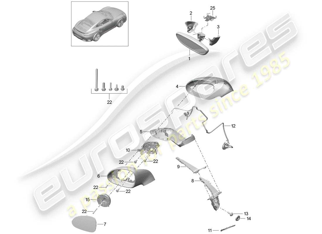 porsche 991 turbo (2018) rear view mirror inner part diagram