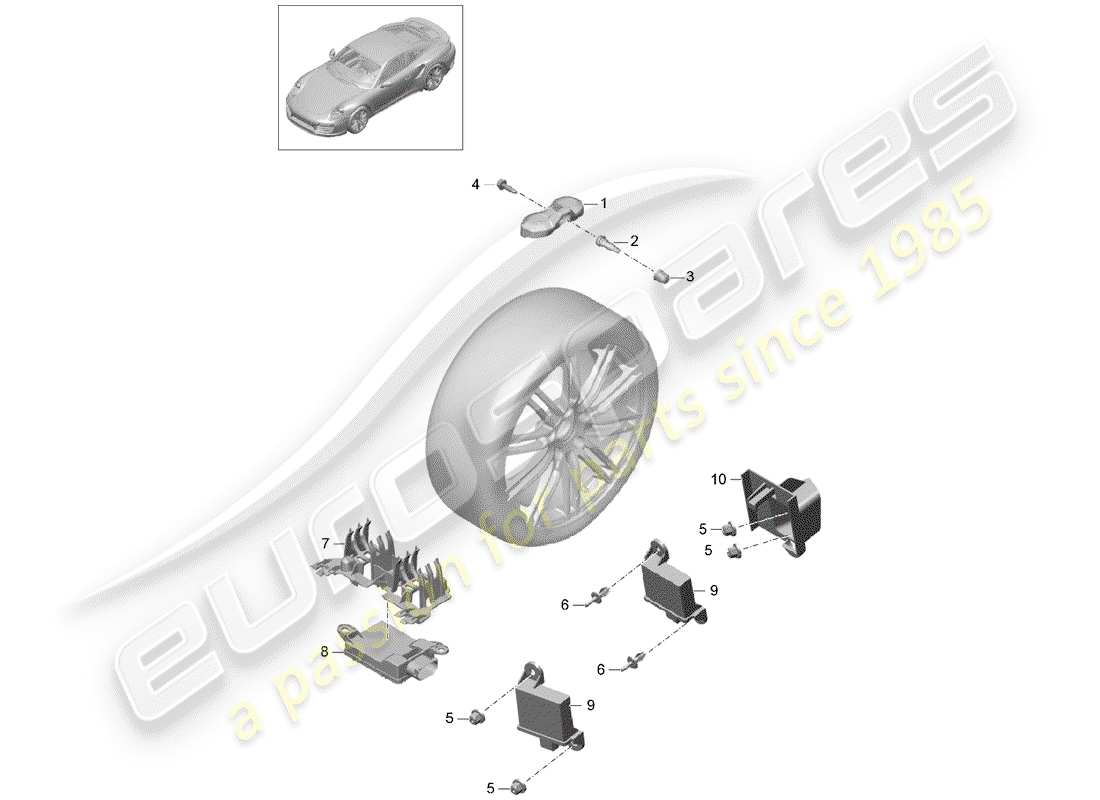 porsche 991 turbo (2018) tire pressure control system part diagram