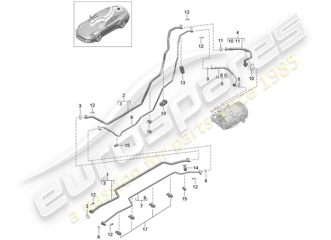 porsche 991 turbo (2018) refrigerant circuit part diagram