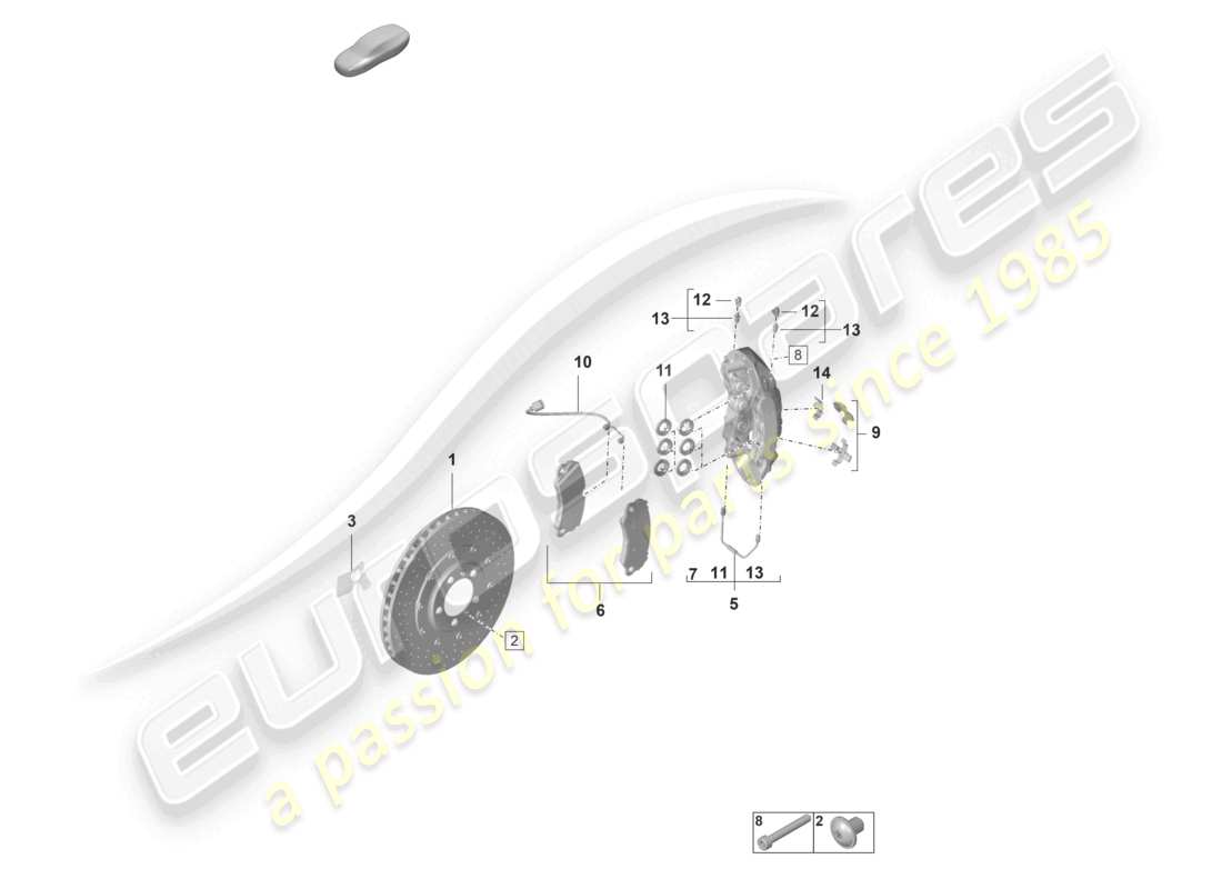 porsche 992 gt3/rs/st (2021 - 9j1) disc brake pccb front axle part diagram