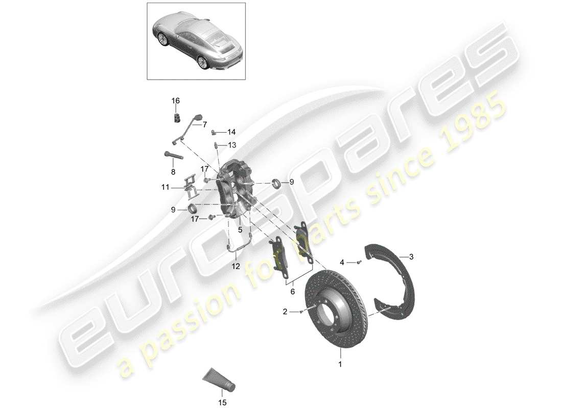 porsche 991 turbo (2018) disc brakes part diagram