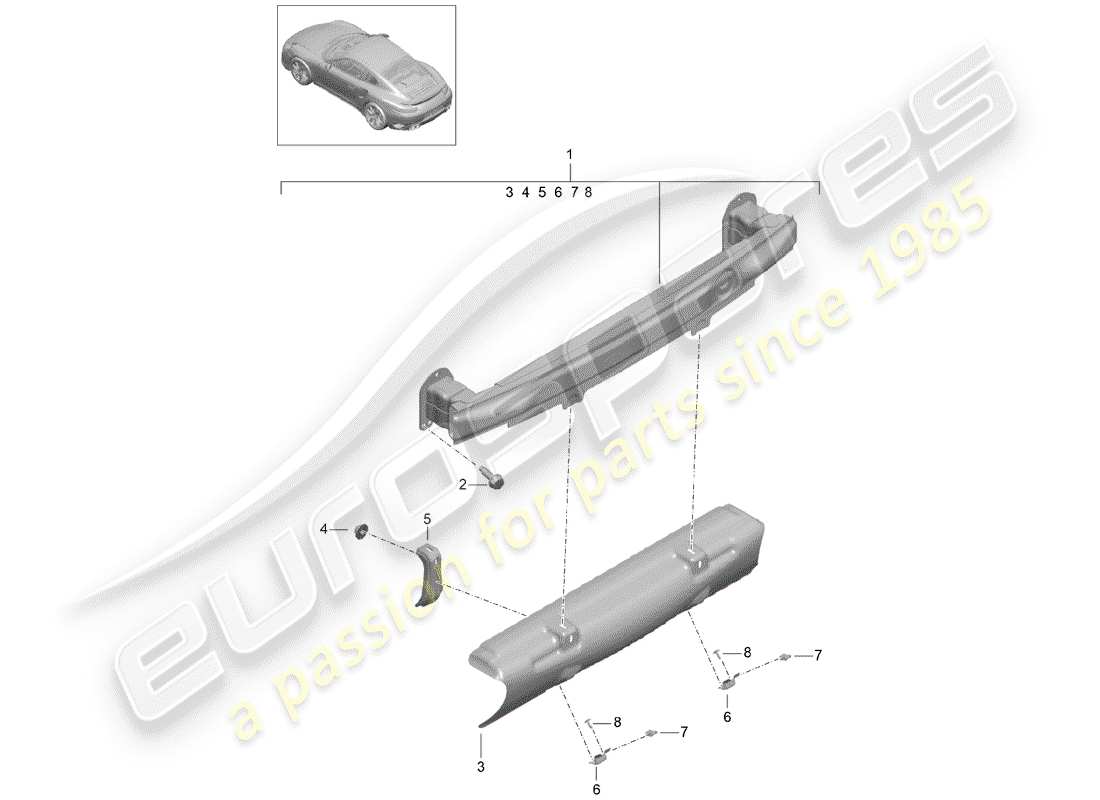 porsche 991 turbo (2018) bumper bracket part diagram