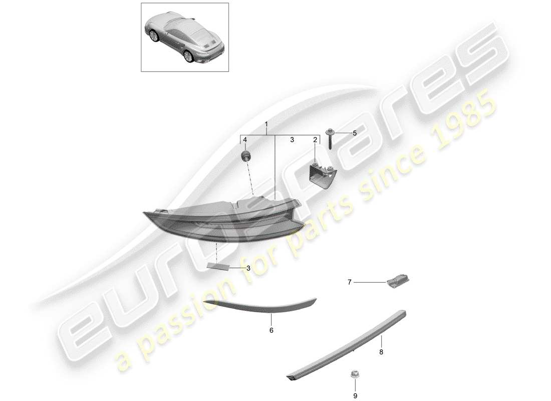 porsche 991 turbo (2018) rear light part diagram