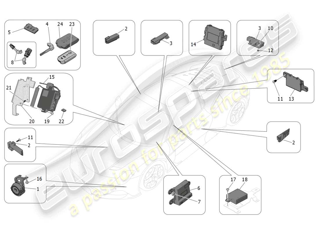 maserati mc20 (2023) alarm and immobilizer system part diagram