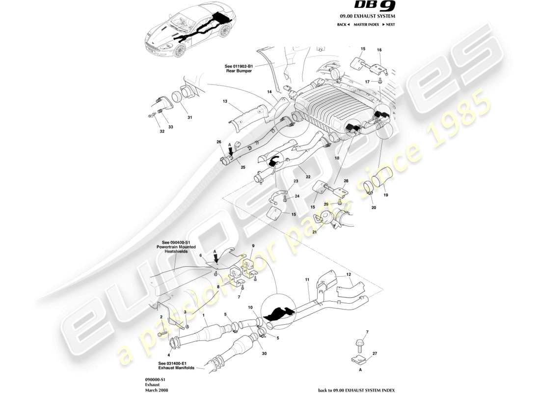 aston martin db9 (2012) exhaust system part diagram