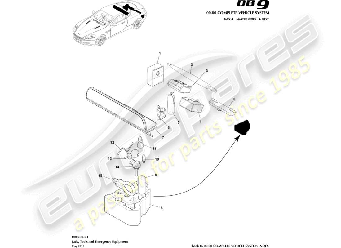 aston martin db9 (2012) emergency equipment part diagram