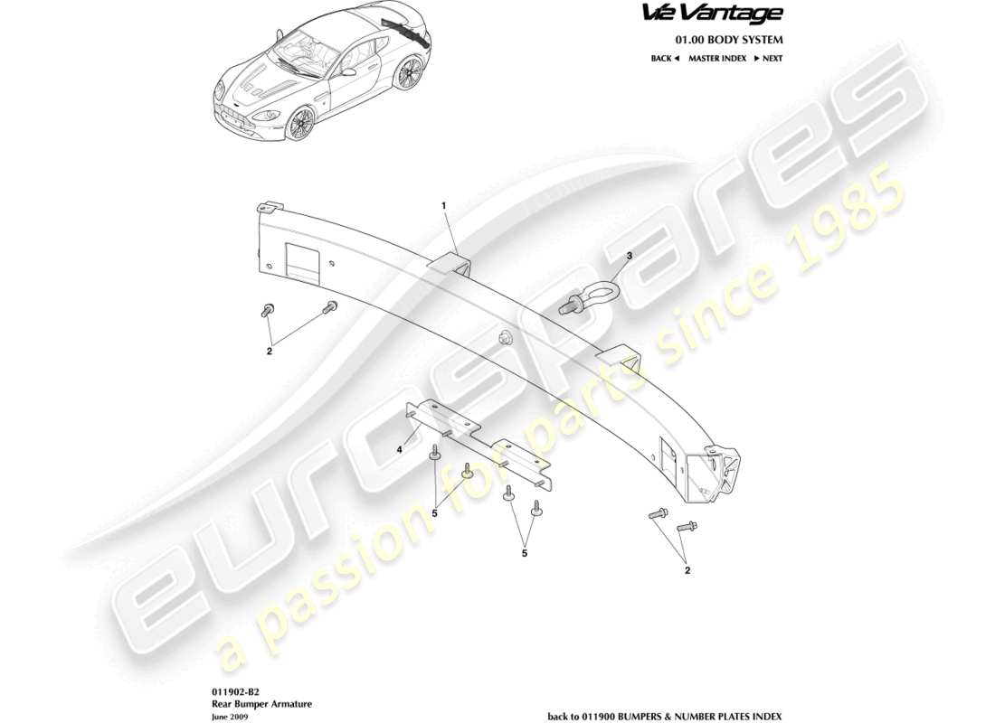 aston martin v12 vantage (2012) rear bumper armature part diagram