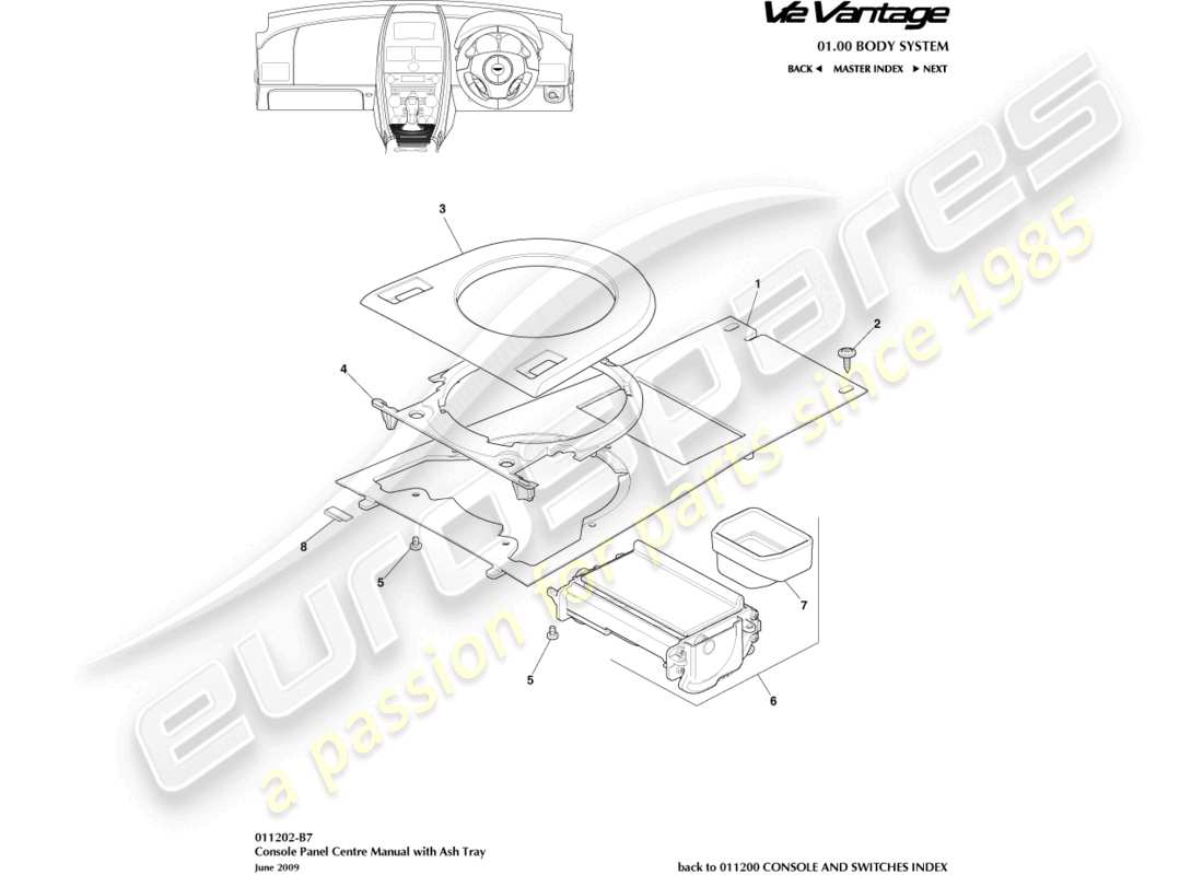 aston martin v12 vantage (2012) front console, with ashtray part diagram