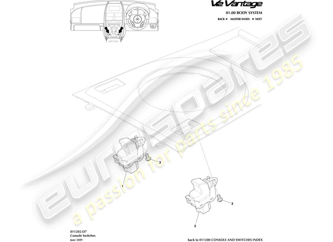 aston martin v12 vantage (2012) console switches part diagram