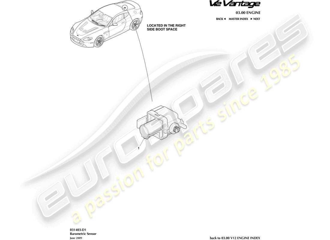 aston martin v12 vantage (2012) barometric sensor part diagram