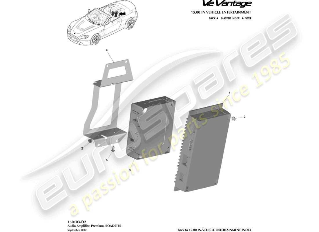 aston martin v12 vantage (2012) premium amplifiers, roadster part diagram