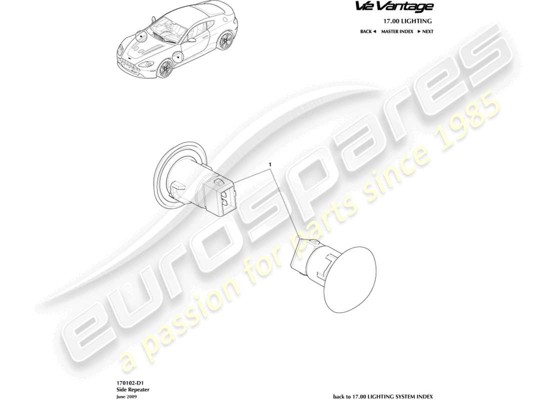 aston martin v12 vantage (2012) side repeaters part diagram