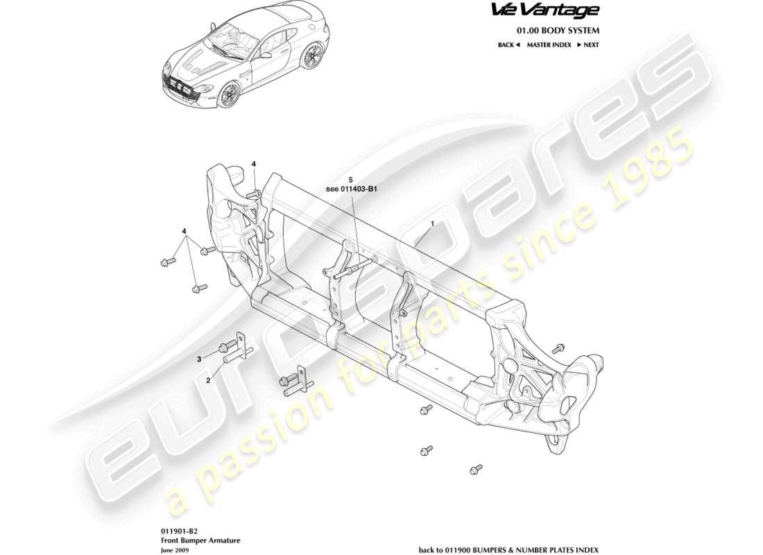 aston martin v12 vantage (2012) front bumper armature part diagram