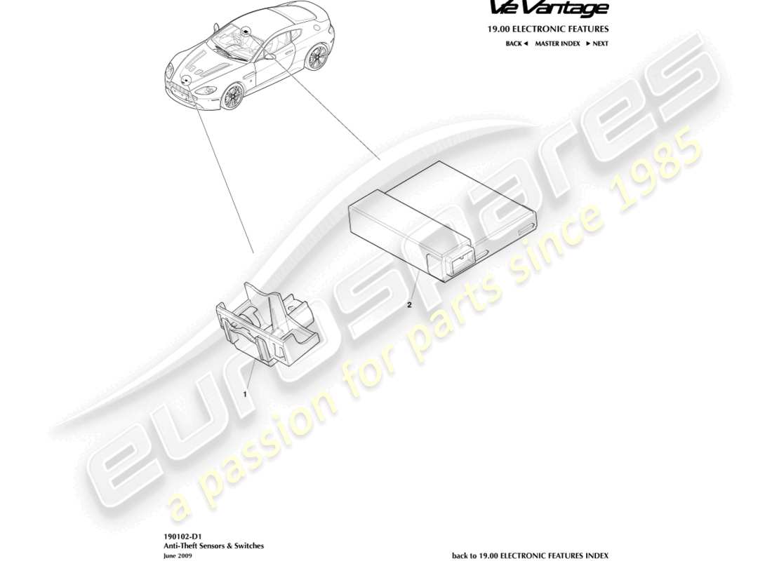 aston martin v12 vantage (2012) anti-theft sensors & switches part diagram