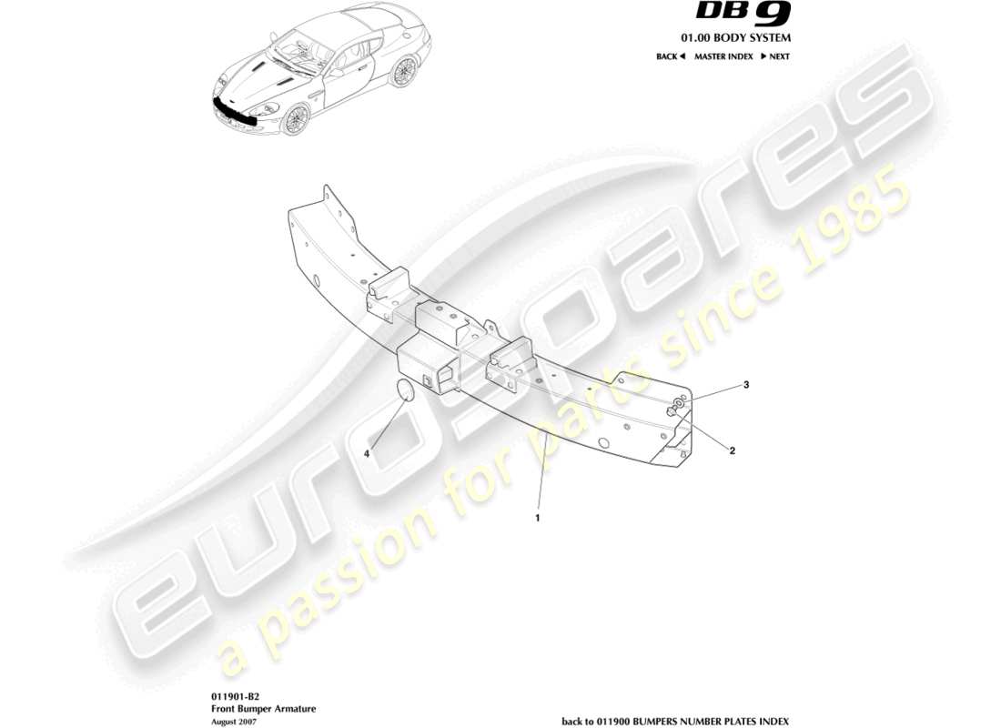 aston martin db9 (2007) front bumper armature parts diagram