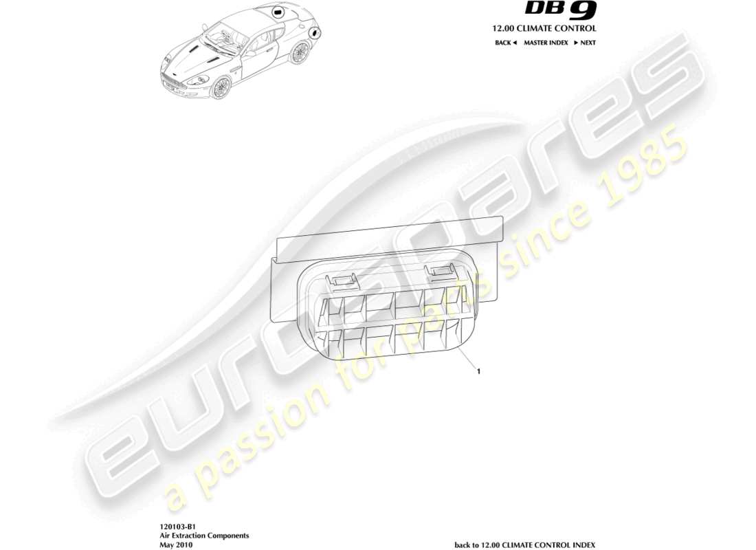 aston martin db9 (2007) air extraction components parts diagram