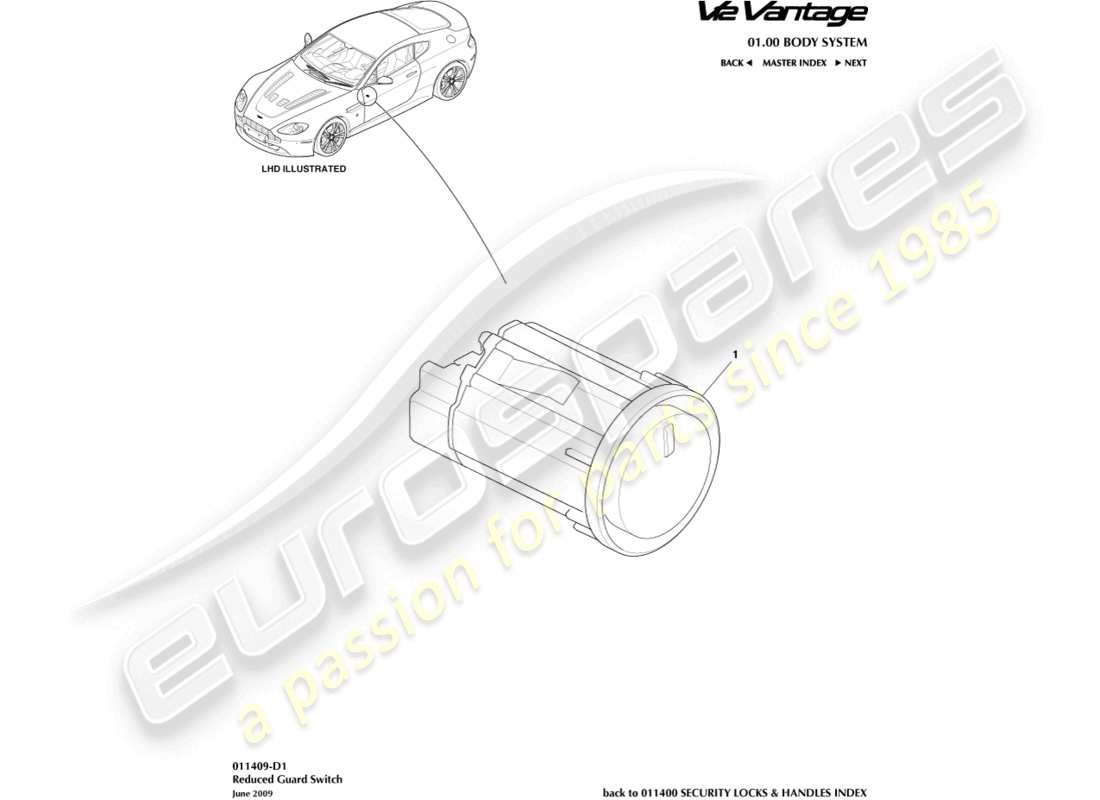 aston martin v12 vantage (2012) reduced guard switch part diagram