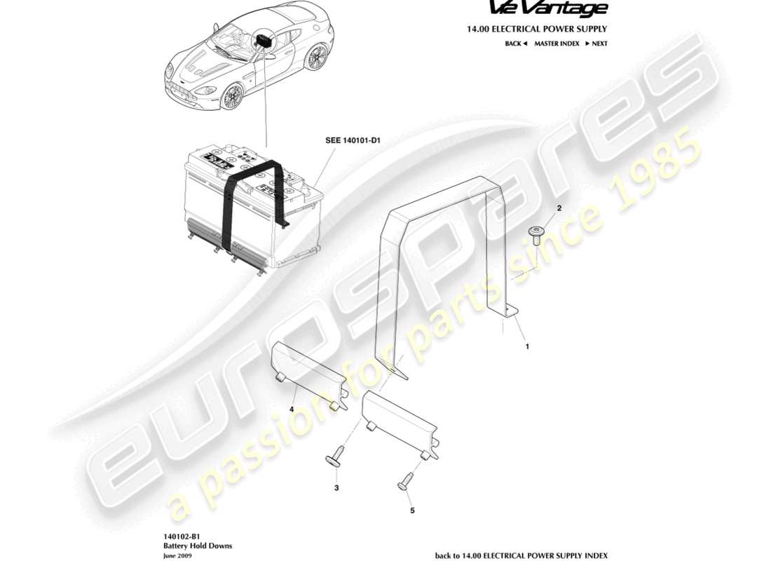 aston martin v12 vantage (2012) battery hold downs part diagram