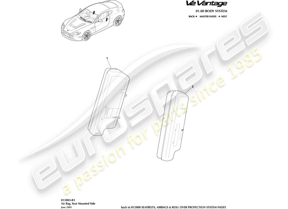 aston martin v12 vantage (2012) side airbag part diagram