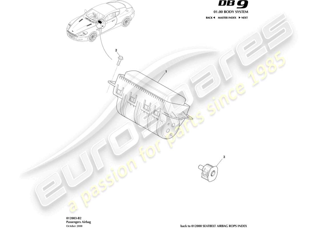 aston martin db9 (2012) passenger airbag part diagram