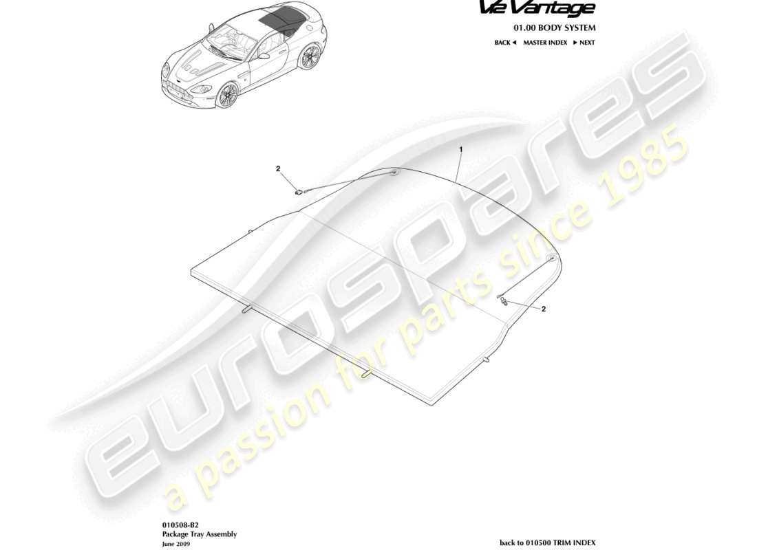 aston martin v12 vantage (2012) package tray assembly part diagram