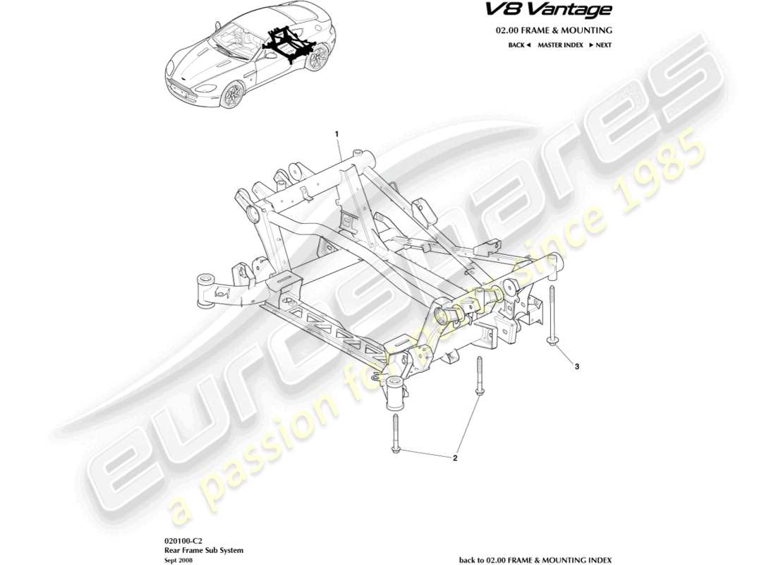 aston martin v12 vantage (2012) rear subframe part diagram