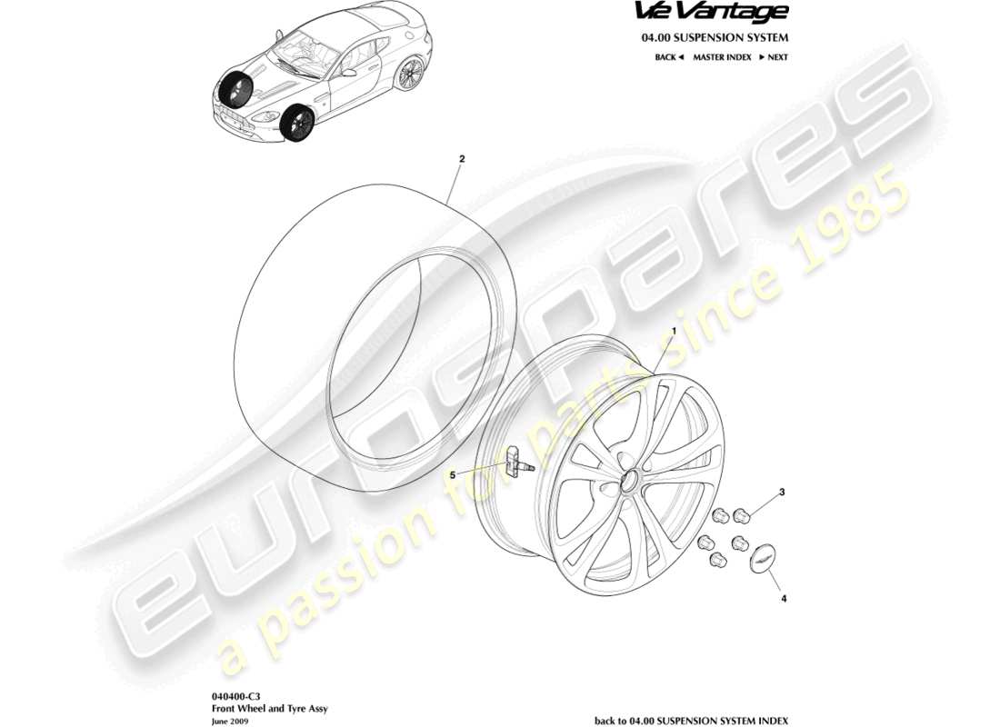 aston martin v12 vantage (2012) front wheels & tyres part diagram