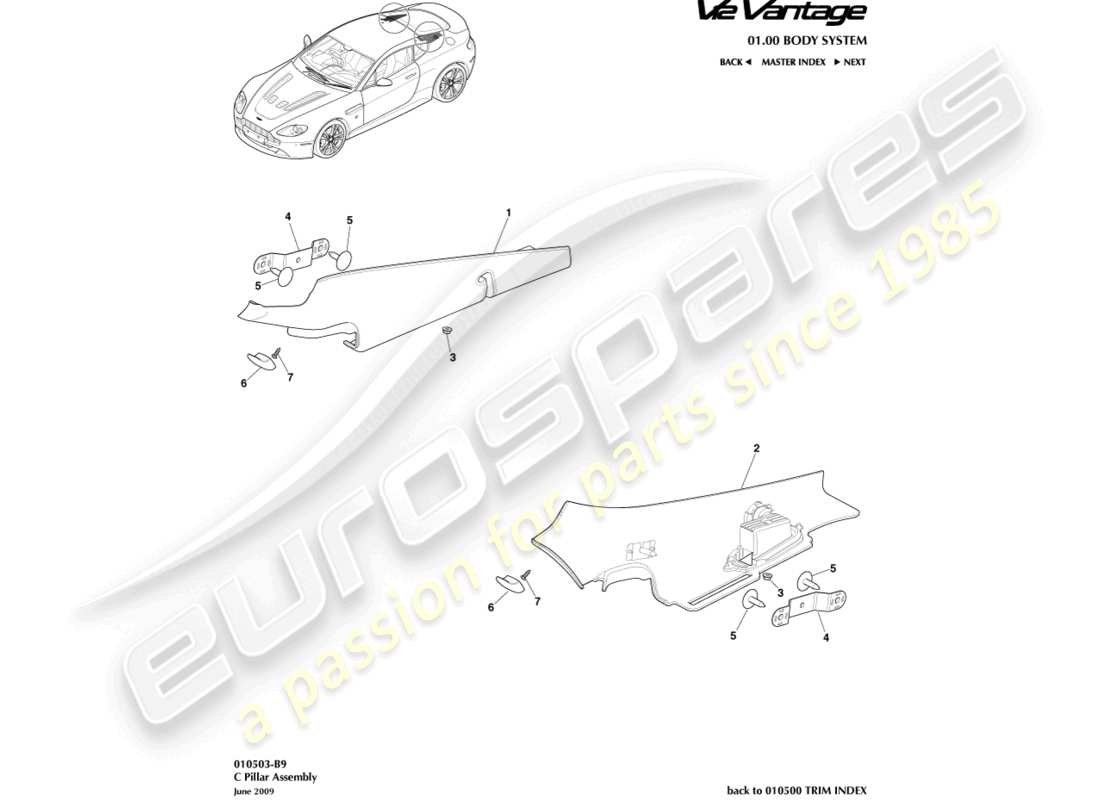 aston martin v12 vantage (2012) c pillar assembly part diagram