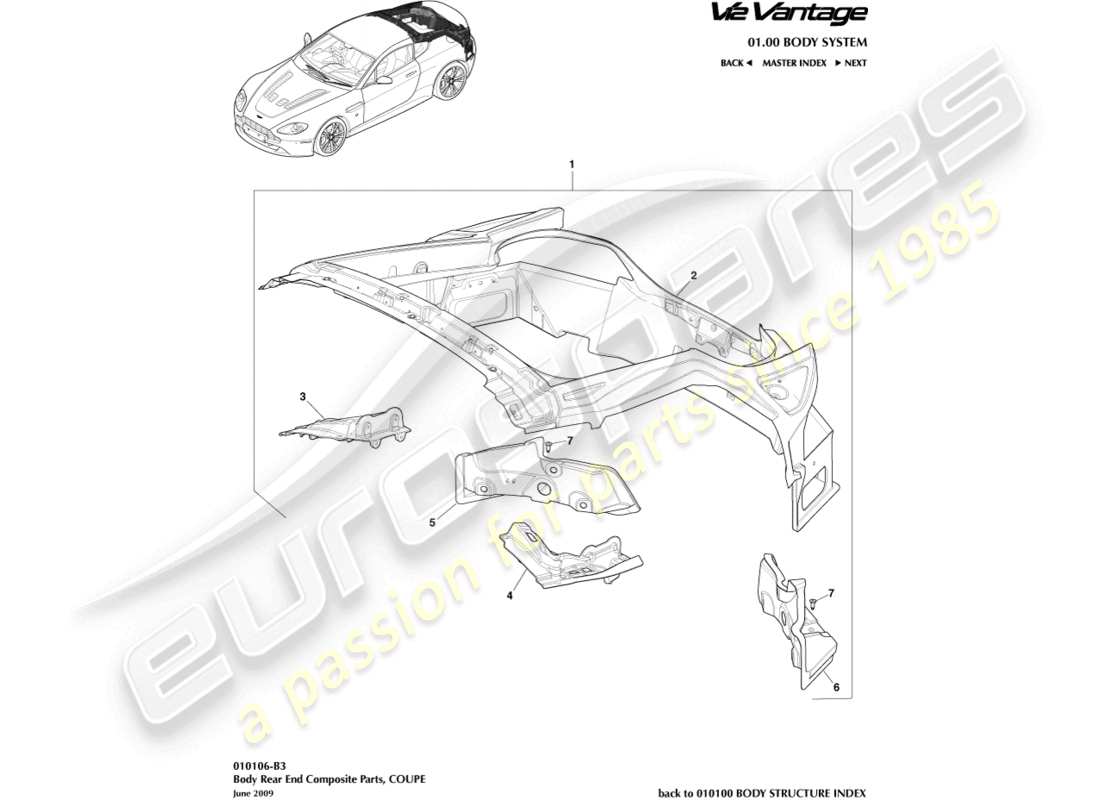 aston martin v12 vantage (2012) body rear end composite, coupe part diagram